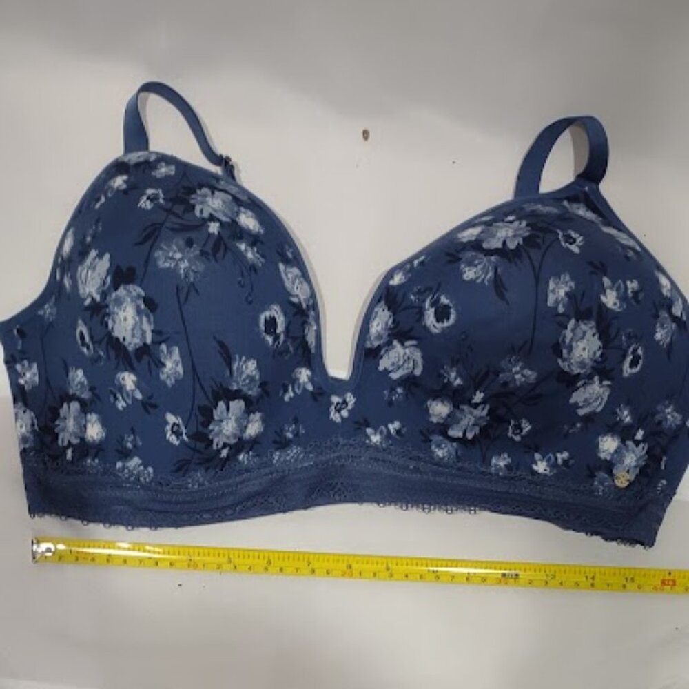LUCKY BRAND BLUE FLORAL PRINT BRA ADJUSTABLE STRAPS 3 ROW HOOKS  SIZE 42D